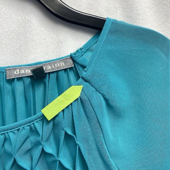 Daniel Rainn Pleated Sheer Batwing Sleeves Blouse Women Large Green Smocked Back - Picture 3 of 16